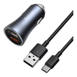 Автомобильное зарядное устройство Baseus TZCCJD-A0G Golden Contactor Pro Car Charger 2 USB 40W (кабель USB-Type-C 5A) Dark Gray- фото