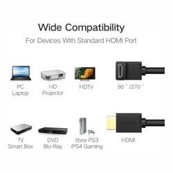 Кабель UGREEN HD103-10173, HDMI (M) 1.4 - HDMI 1.4 (M), угловой 90°, 2m, Black- фото3