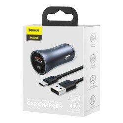 Автомобильное зарядное устройство Baseus TZCCJD-0G Golden Contactor Pro Car Charger Type-С + USB 40W (кабель USB-Type-C 5A) Dark Gray- фото4