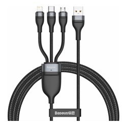 Кабель Baseus CA1T3-G1 Flash Series One-for-three Fast Charging Data Cable USB to Micro USB + Lightning + Type-C- фото